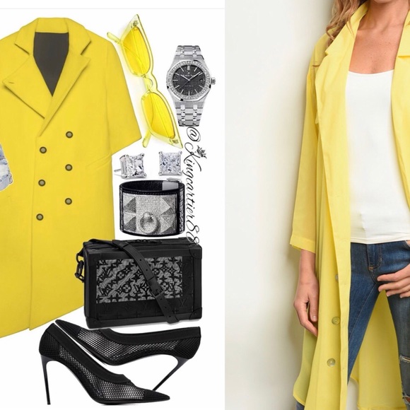 Yellow long sleeve sheer open front kimono - Picture 7 of 8